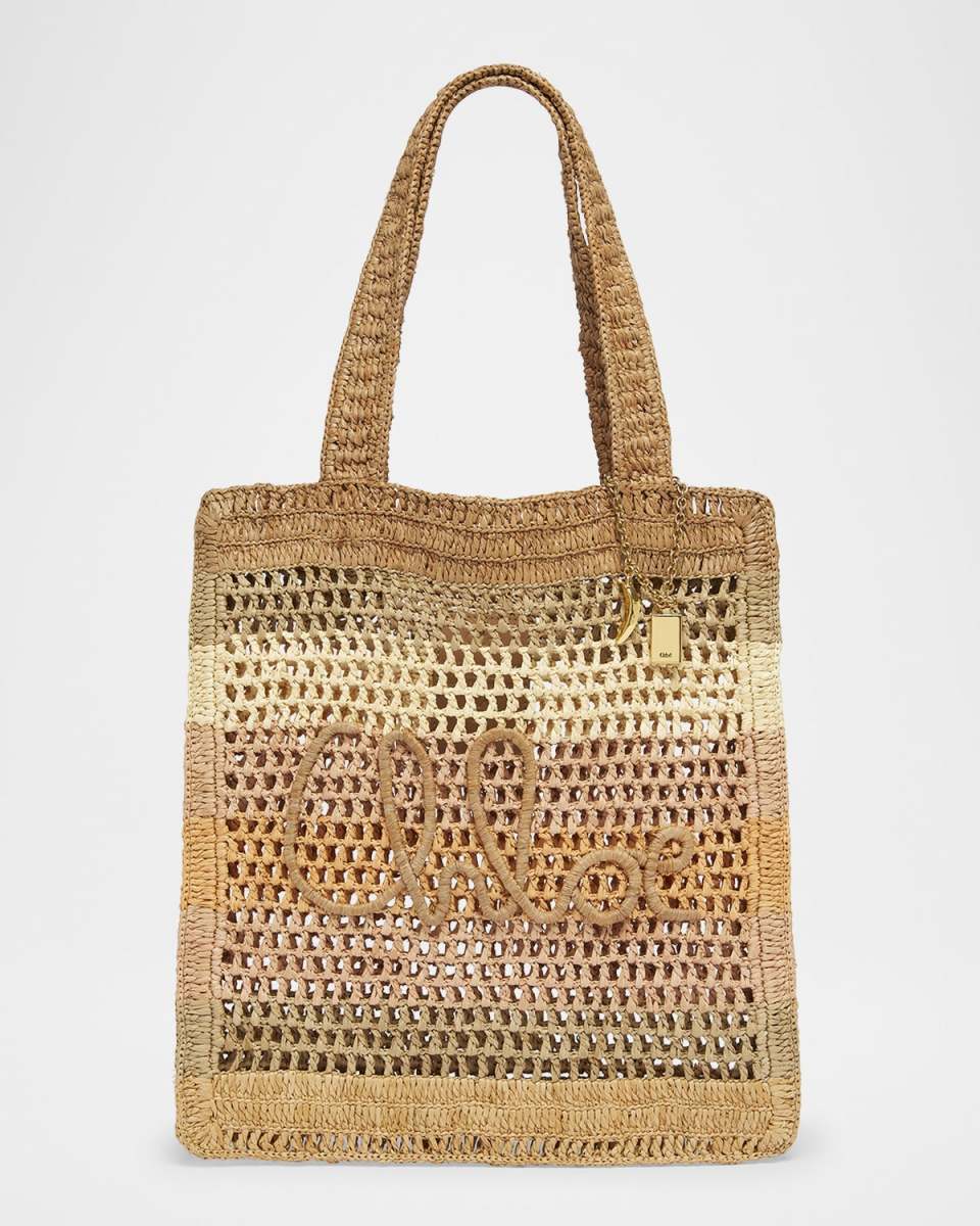 Summer Banana Tote Bag in Striped Crochet Paper and Leather